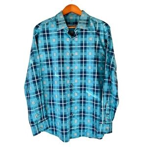 NWT Tasso Elba Men’s XL Button Up Dress Shirt Teal Combo Plaid Work Office